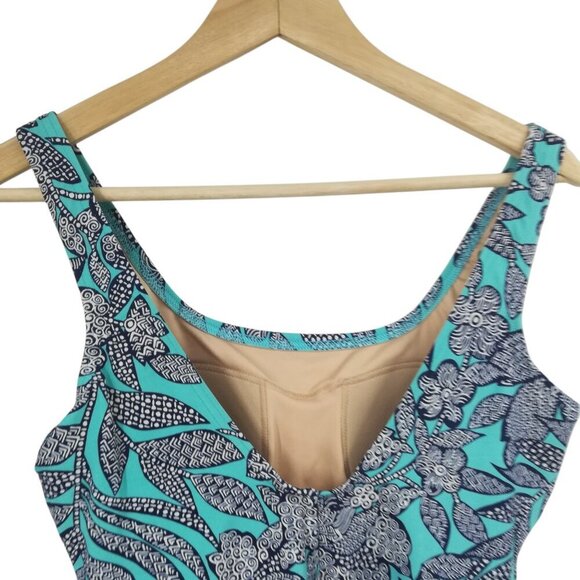 Lands End One Piece Floral Geometric Slimming Tank Swimsuit Size 14 Stretch Blue - Picture 6 of 9